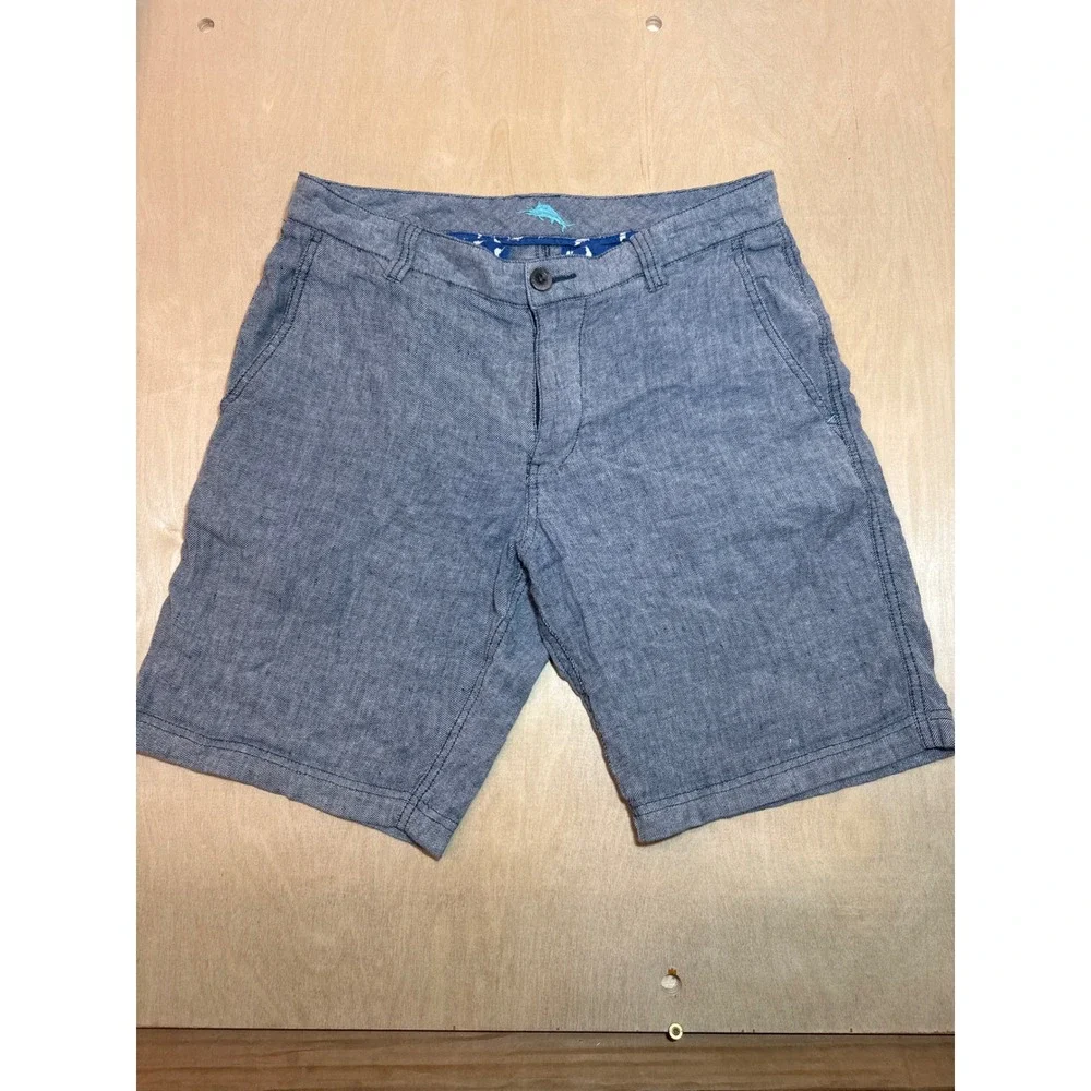 Tommy Bahama Mens Blue Linen Blend Flat Front Shorts Size 32 Chambray Texture